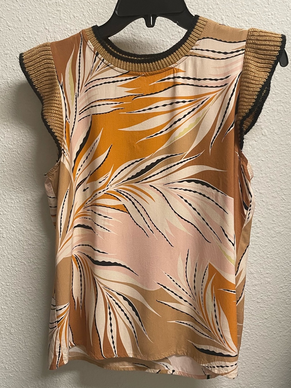 DR2 by Daniel Rainn Flutter Sleeved Shell Top in Mustard, Pink, Cream & Black